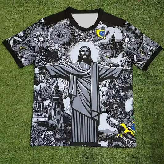 Summer Football Training Top Brazil Special Edition Jesus Black Grey Football Jersey Adult Outdoor 3D Print Tshirts