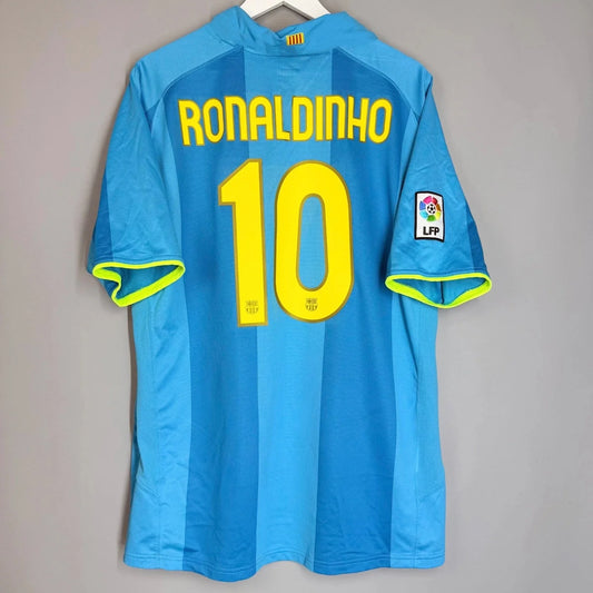BARCELONA 2007/2008 AWAY FOOTBALL SHIRT SOCCER JERSEY #10 RONALDINHO